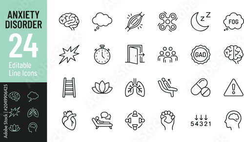 Foto Generalized Anxiety Disorder Line Editable Icons set