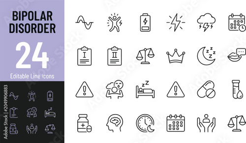 Foto Bipolar Disorder Line Editable Icons set