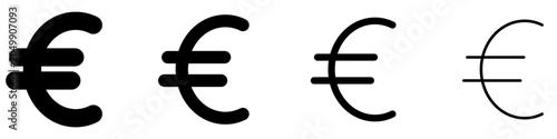 Set of euro sign icons, symbols for finance, money, and currency. Vector illustration