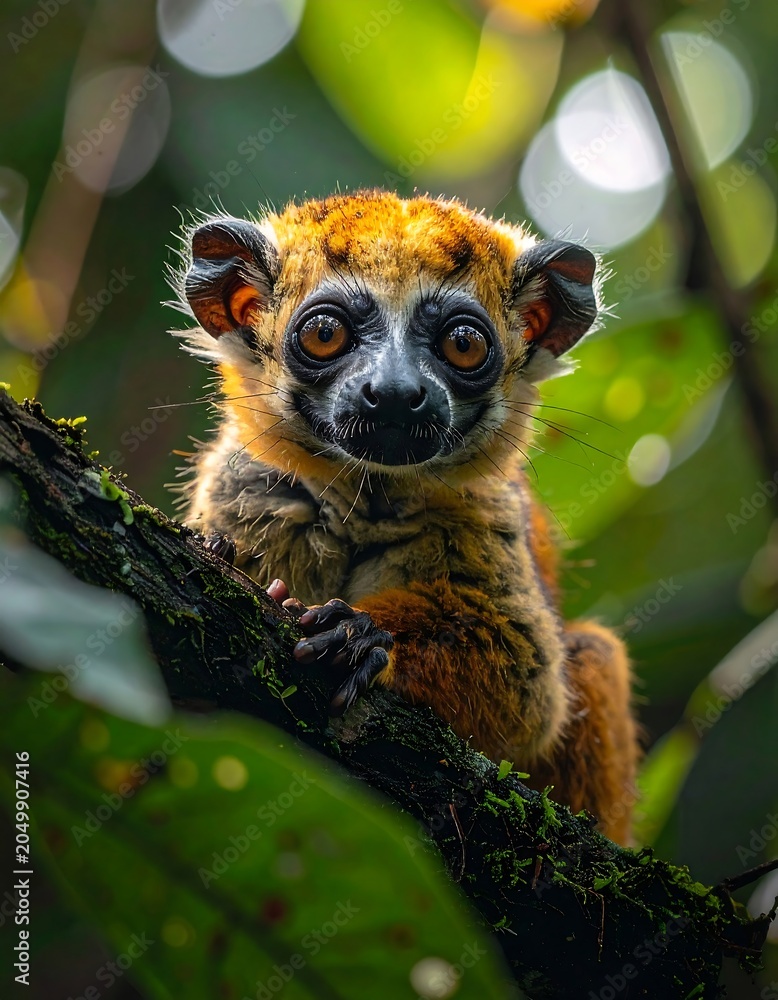 Fototapeta premium Ring-tailed lemur sitting on branch.