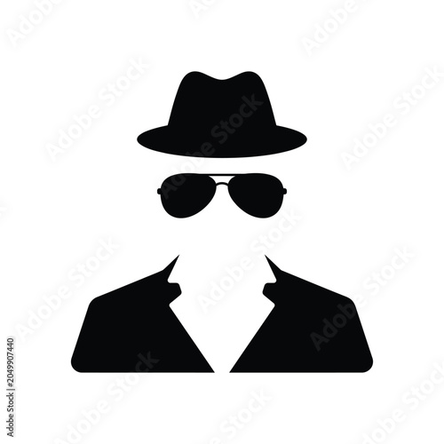 Obraz na płótnie Silhouette man in fedora hat and sunglasses mysterious spy incognito disguise invisible person