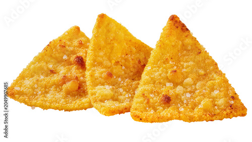 Bild auf Leinwand Golden crispy potato hash brown triangles with salt crystals, isolated on transp