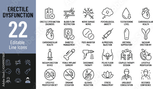 Fotografía Erectile Dysfunction Line Editable Icons set