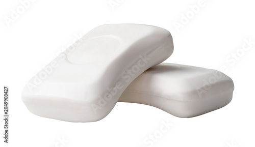Two bars of white soap in stack isolated with clipping path in png file format
