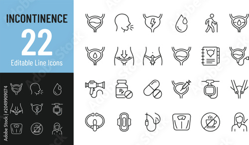 Vászonkép Incontinence and Urinary Health Line Editable Icons set