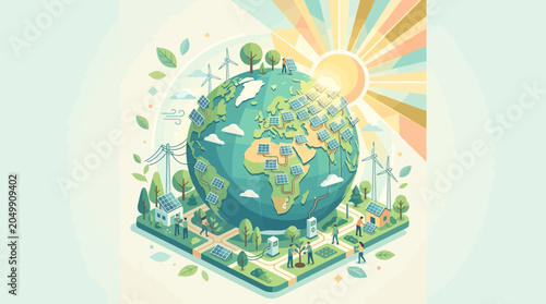 Sustainable Earth: Renewable Energy, Solar Panels, Wind Turbines, Green Living, Global Ecology