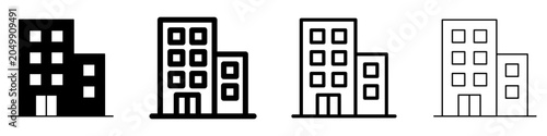 Set of building or office icons, symbols for business, real estate, architecture, urban infrastructure, and corporate environment. Vector illustration