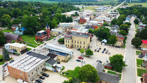 Aerial of downtown Wingham, Ontario, Canada