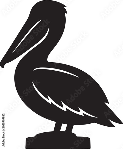 Black silhouette pelican bird standing