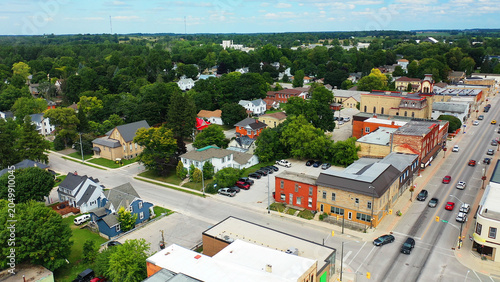 Aerial view of Wingham, Ontario city center