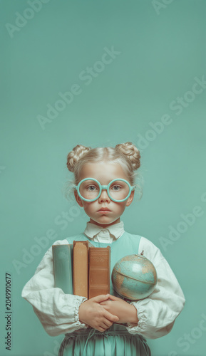 Intelligent Student Portrait – Girl Holding Books in Studio Lighting