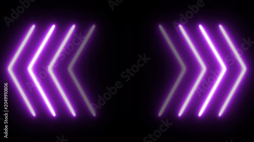 Symmetrical Purple Neon Chevron Arrows Animation with Glowing Directional Light Frames 

