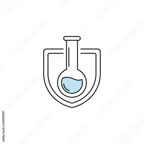 Chemistry flask icon inside a protective shield outline.