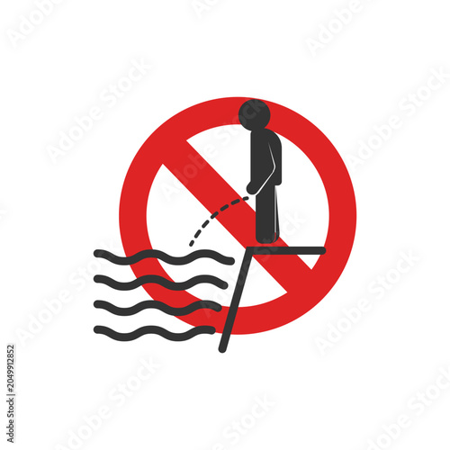 vector design of a red sign prohibiting urinating in the swimming pool