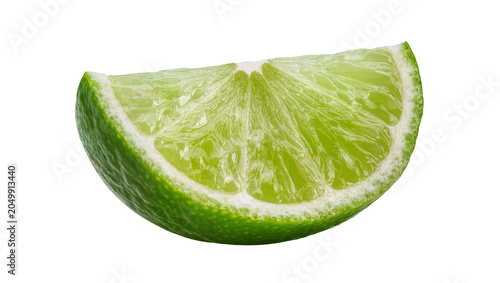 Photography Juicy green lime wedge with textured rind, isolated on transparent background