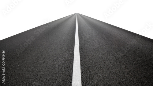 Bild auf Leinwand Asphalt road with white dividing line receding into darkness, isolated on transp
