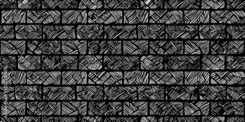 Schilderij op canvas Brick wall pattern sketched monochrome illustration with textured blocks