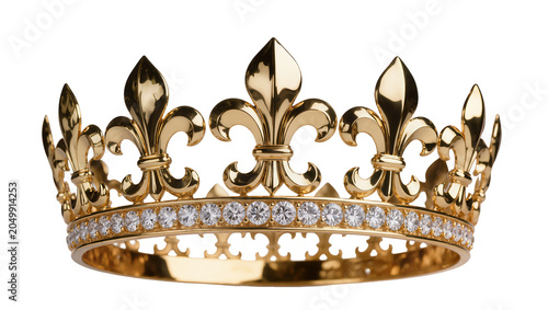 Obraz na plátně Ornate golden crown with fleur-de-lis and diamonds, isolated on transparent back