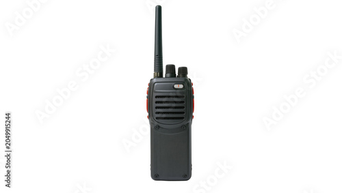 Foto Black portable two-way radio with red accents, isolated on transparent backgroun