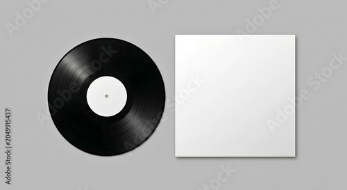 Blank white vinyl record sleeve and black LP mockup - Minimalist retro music album - Presentation cover template