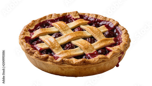 Bild auf Leinwand Golden lattice crust cherry pie with bubbling red filling, isolated on transpare