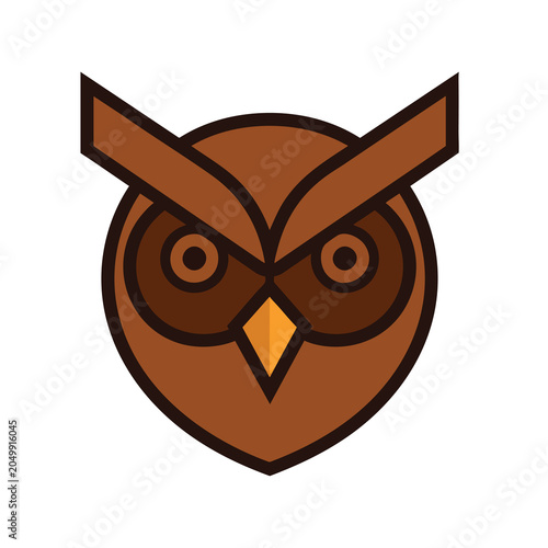 Minimalist geometric brown owl head logo icon.