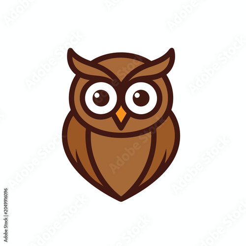 Minimalist vector illustration of a cute brown owl icon.