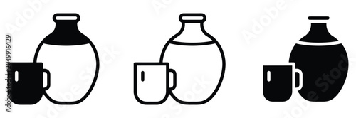 Photos Black and white icon set of soda bottles with coffee cups, Symbolizing morning c
