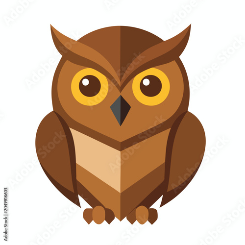 Minimalist geometric brown owl vector illustration.