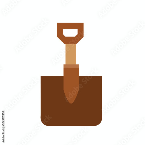 Flat design illustration of a brown shovel tool for construction or gardening.