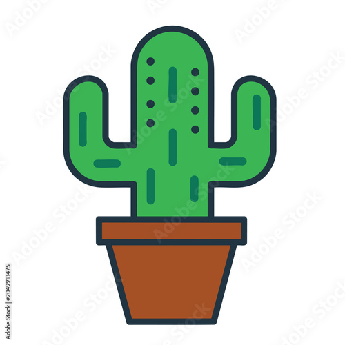 Minimalist green cactus plant in a brown flower pot illustration.