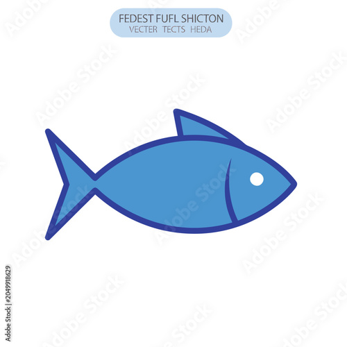 Minimalist blue fish icon vector graphic illustration.