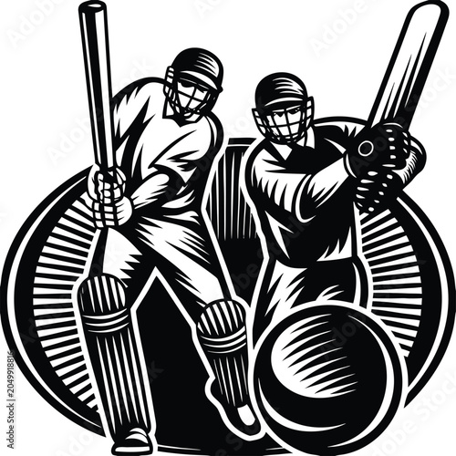 Cricket, sports, illustration, vector, black and white, athletic, batsmen, equipment