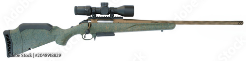 Bolt action rifle with a spirtal fluted barrel and polymer stock