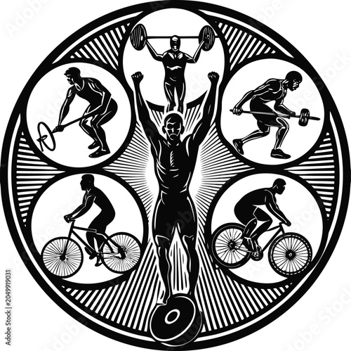 Fitness icons, athletic vector graphics, sports illustrations, workout symbols