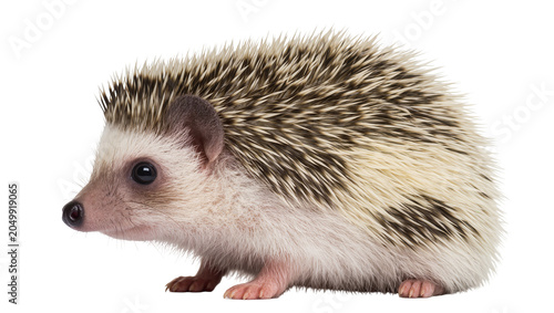 Vászonkép Small African pygmy hedgehog with spiky quills, isolated on transparent backgrou