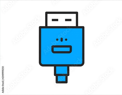 A blue USB connector icon with a rectangular shape and a white top section