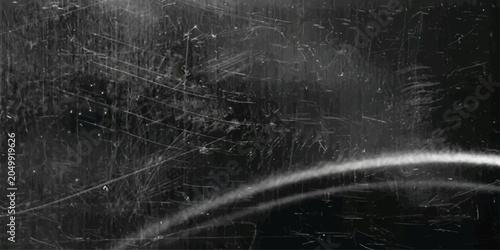 Obraz na plátně A dark, textured background resembling scratched metal or a distressed surface, featuring a prominent glowing curved line, offers a gritty and industrial aesthetic