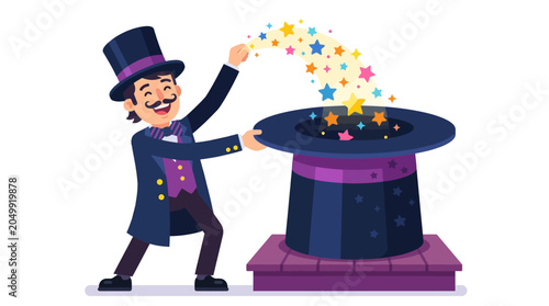 Magician Pulling Stars from Top Hat - Magic Show