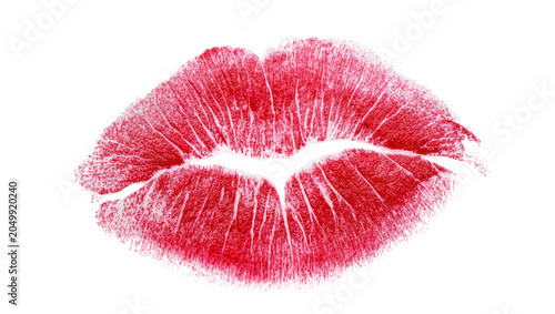 Foto Red lipstick kiss mark, isolated on transparent background