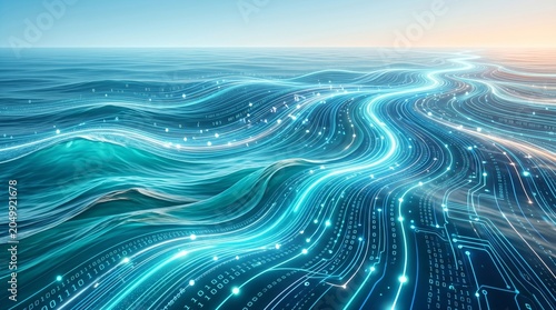 Ocean ribbons digital wave streams concept