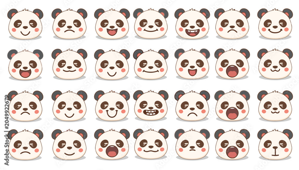 Obraz premium Panda faces with various expressions.