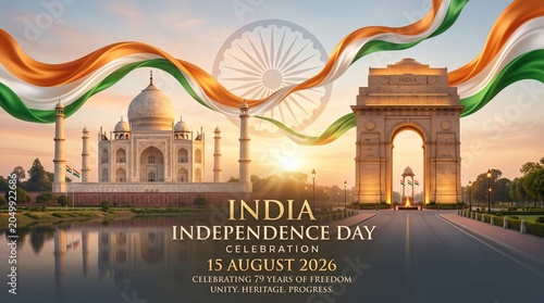 India Independence Day Celebration 15 August 2026 with Taj Mahal and India Gate