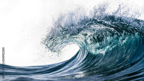 Crashing ocean wave with spray and foam, isolated on transparent background