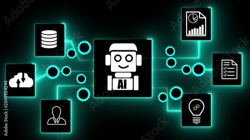 AI function calling and API integration. System integration for workflow automation. Animated cloud computing icon on transparent background.