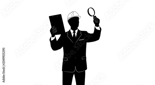 Canvastavla Silhouette of a professional inspector holding a clipboard and magnifying glass