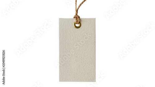 Φωτογραφία Blank beige paper price tag with brass grommet and twine, isolated on transparen