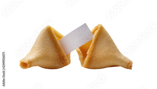 Obraz na płótnie Two golden fortune cookies with blank paper message, isolated on transparent bac