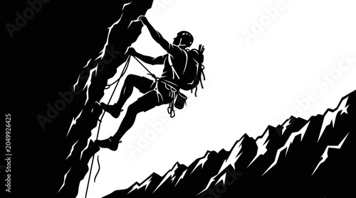 Bild auf Leinwand Rock Climber Mountain Ascent Vector Illustration