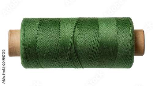 Fotografía Green thread spool with wooden ends, isolated on transparent background